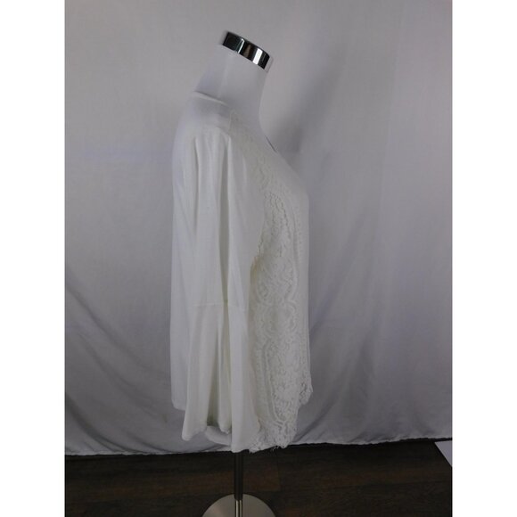 Chico's Shirt Womens 1 Medium White Lace Front Boho Tunic 3/4 Bell Sleeve Knit - Picture 8 of 12